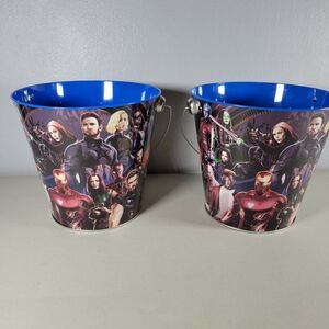 Marvel Avengers Halloween Pails Lot of 2 Tin Buckets with Handle